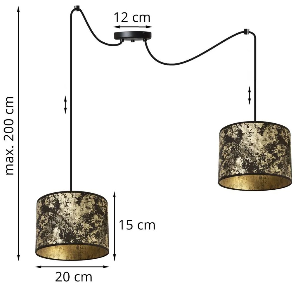 Závesné svietidlo Werona spider, 2x čierne/zlaté textilné tienidlo, g