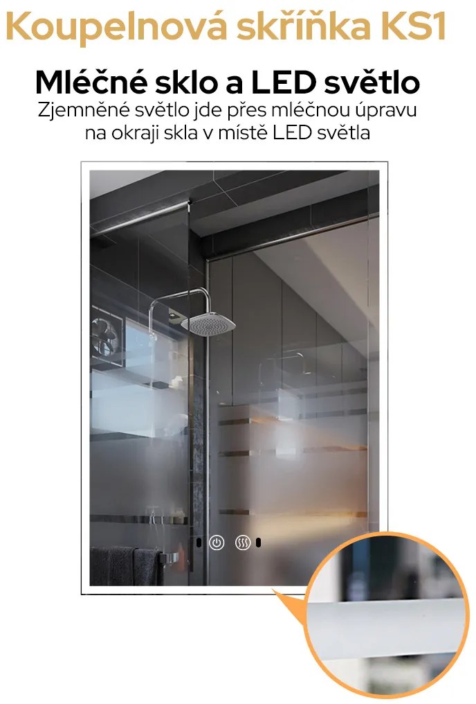 Bezdoteku Kúpeľňová skrinka jednodverová so zrkadlom a LED osvetlením KS1.