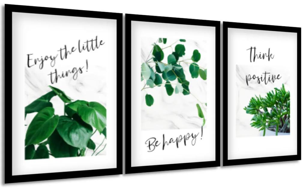 Gario Sada plagátov Be happy - 3 dielna Farba rámu: Čierna, Veľkosť: 135 x 63 cm