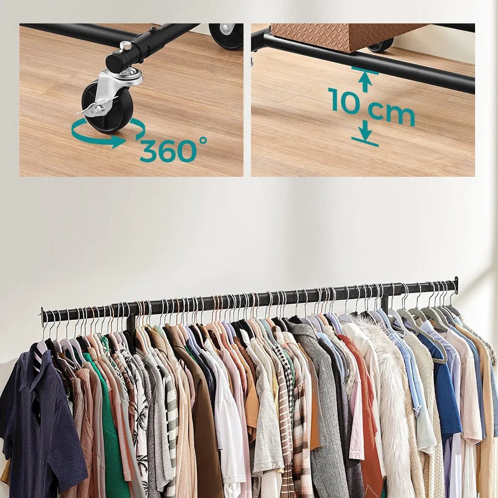 Nastaviteľný pojazdný stojan na oblečenie, čierny