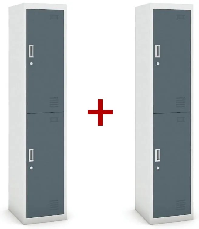 Šatníková skrinka S3 dvojdverová 1+1 ZADARMO, demont, cylindrický zámok, sivá/tmavosivá