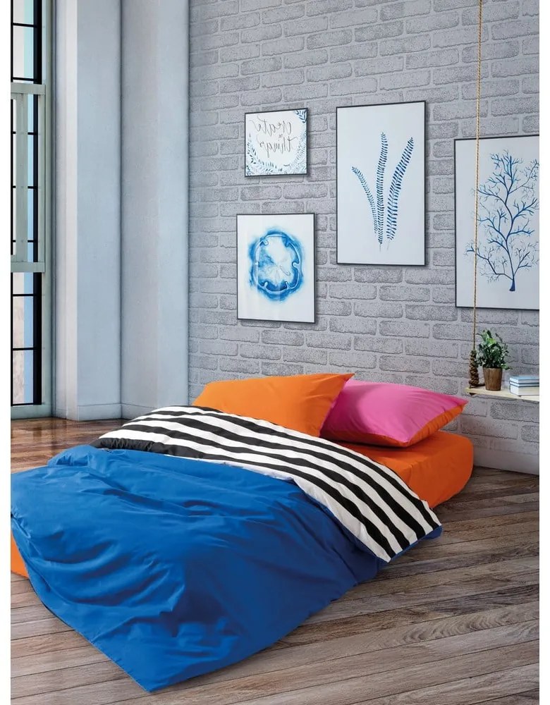 Čierno-biele obliečky na dvojlôžko/predĺžené z bavlny Renforcé s plachtou/4-dielne 200x220 cm Dusk – Mijolnir