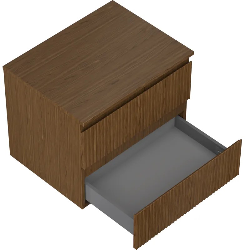 Mexen Rivel, kúpeľňová skrinka 60 cm s hornou časťou, 2 zásuvky, drážkovaná, orech, 91A20-06047-2-BFFC86