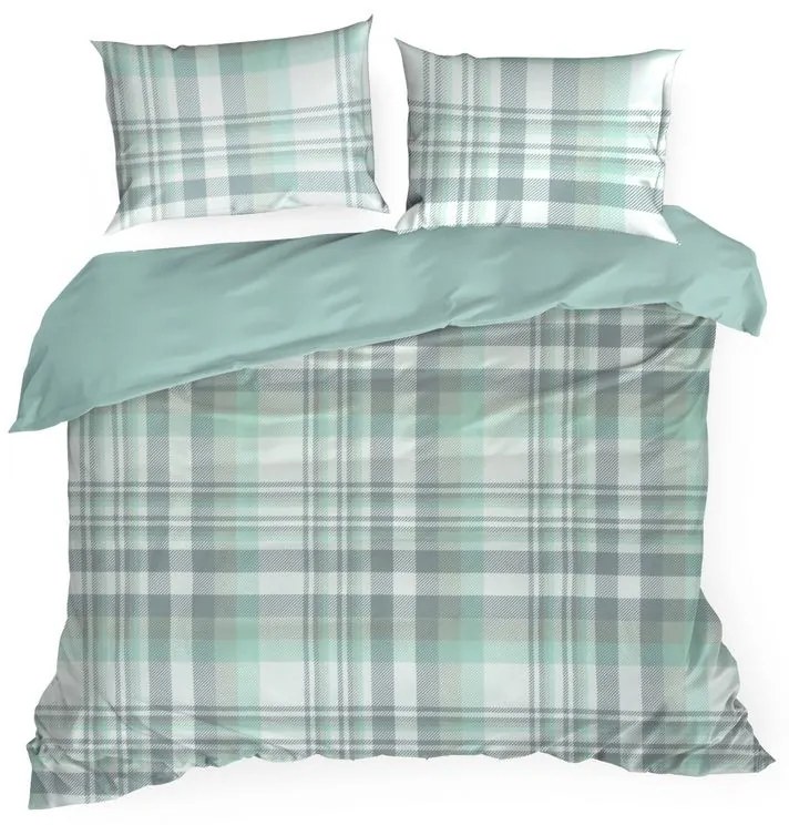 EUROFIRANY Flanelová posteľná súprava s kockovanou potlačou 220 cm x 200 cm mentolová flanel 100% bavlna
