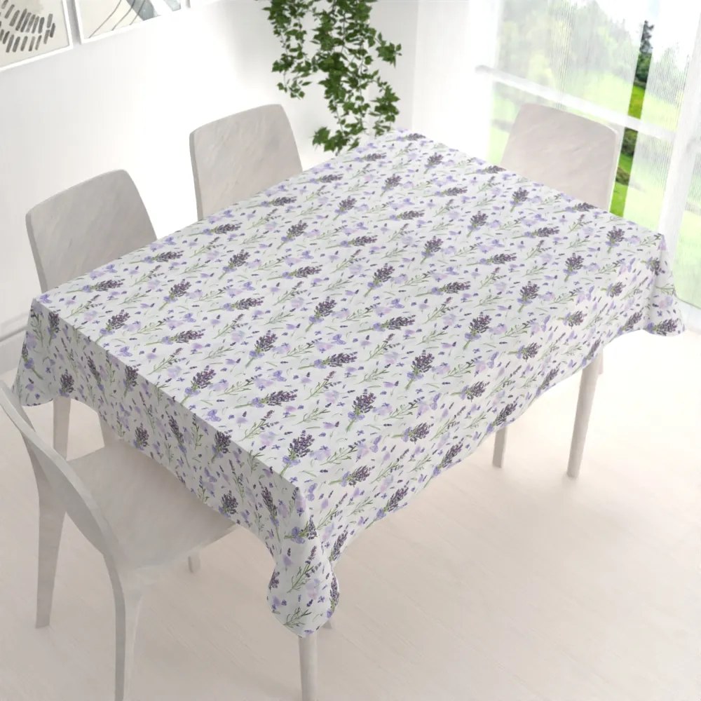 Biante Dekoračný obdĺžnikový obrus PML-085 Vetvičky levandúľ na bielom 140x180 cm