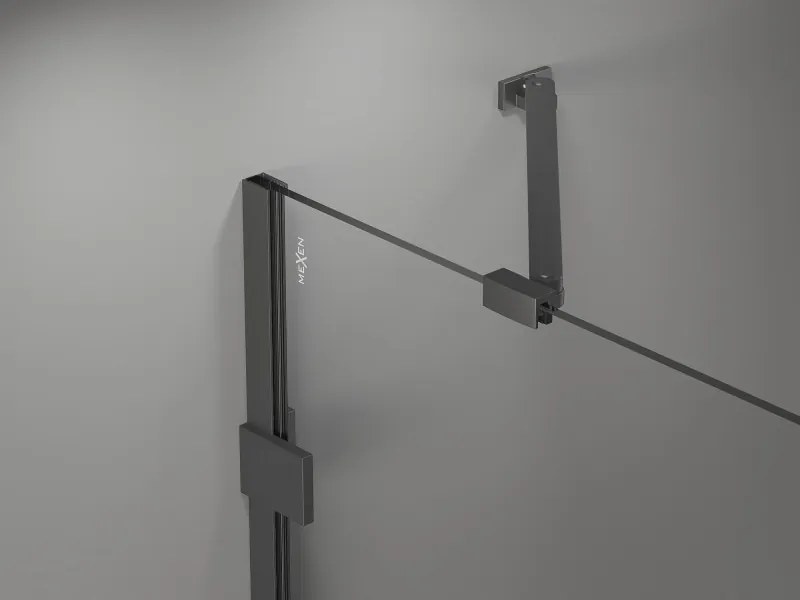 Mexen Lunar, päťuholníkový sprchový kút naklápací vpravo 80 x 100 cm, 8mm číre sklo, profil grafit brúsený, 831-080P-100L-66-00-P