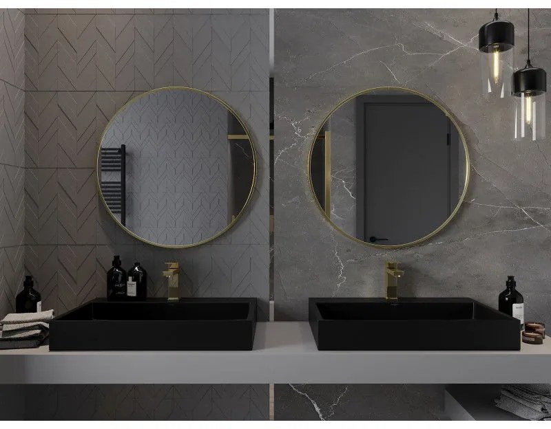 Mexen Loft, okrúhle kúpeľňové zrkadlo 75 cm, farba rámu zlatá lesklá, 9850-075-075-000-50