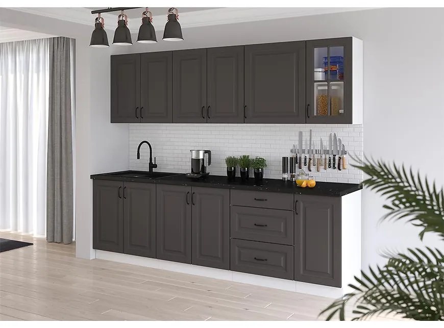 Kuchynská linka Stilo grafit mat/biela 260 bez dosku