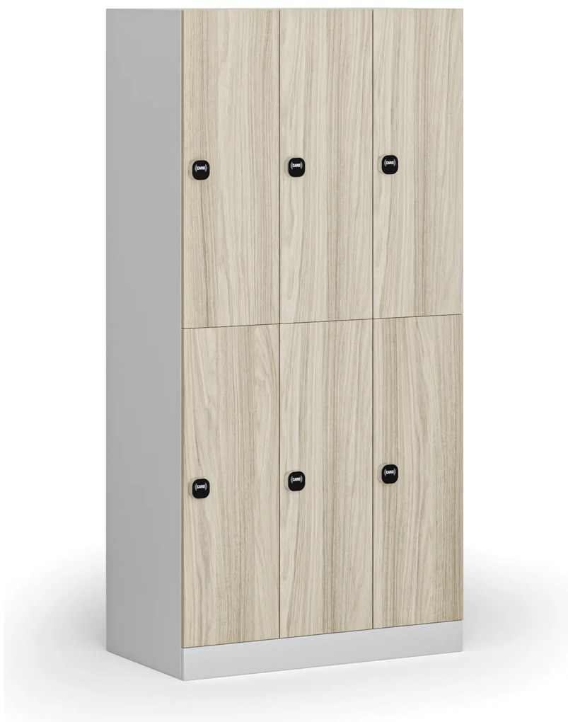 Šatníková skrinka S1 s úložnými boxmi, 6 boxov, 1850 x 900 x 500 mm, zámok s čítačkou RFID kariet, laminované dvere, dub prírodný