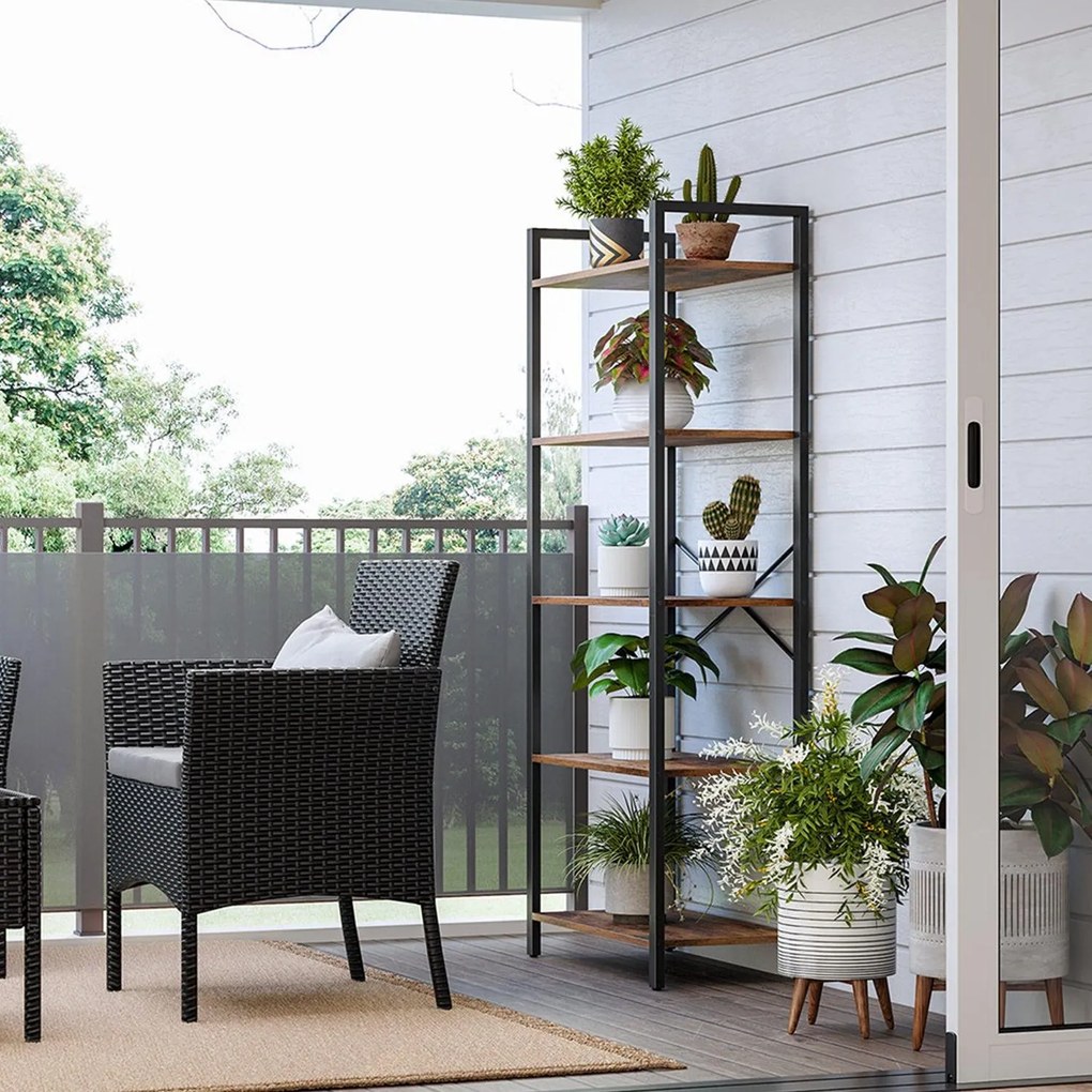 Knižnica s 5 policami, regál, rustikálny hnedý