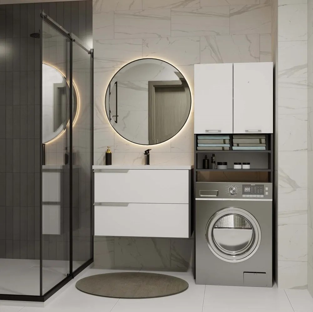 Kúpeľňová skrinka nad práčku POLA DK biela/antracitová