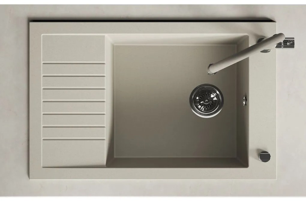 Laveo Pionier, 1-komorový granitový drez 780x500x207 s krátkym odkvapávačom, béžová, LAV-SBR_413T