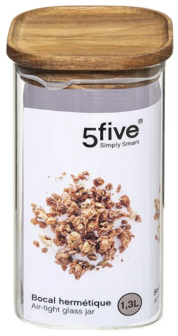 5Five® Sada skleněných hranatých dóz s bambusovým víkem 0,5l+1l+1,8l