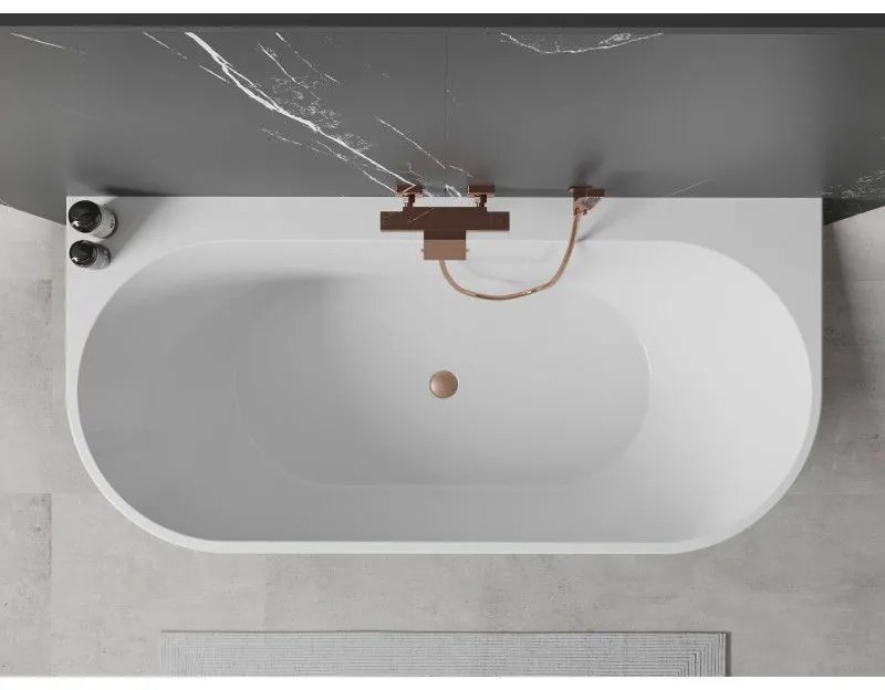 Mexen Oval+, voľne stojaca vaňa ku stene 170 x 80 cm, biela lesklá, medená matná prepad, 52681708000-65