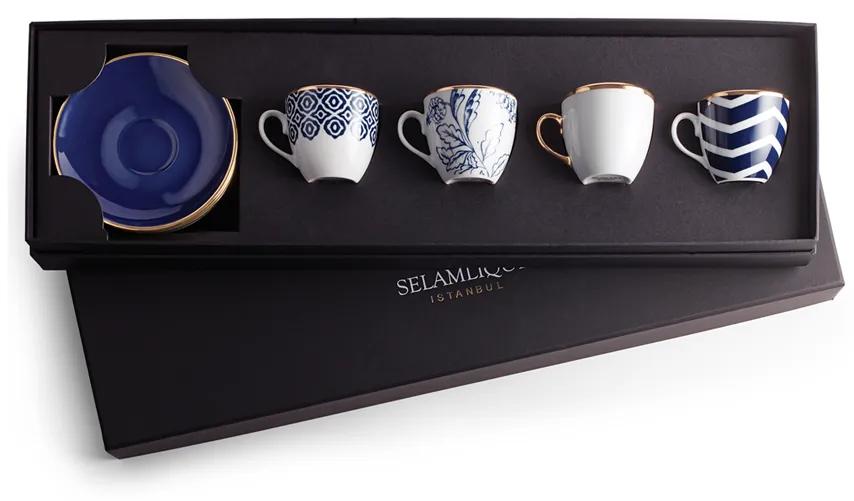 Turecký kávový set 4 šálkov s podšálkami, námornícka modrá - Selamlique