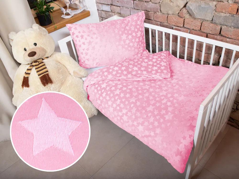 Biante Detské posteľné obliečky do postieľky hladké MKH-005 Hviezdičky - Svetlo ružové Do postieľky 90x140 a 40x60 cm