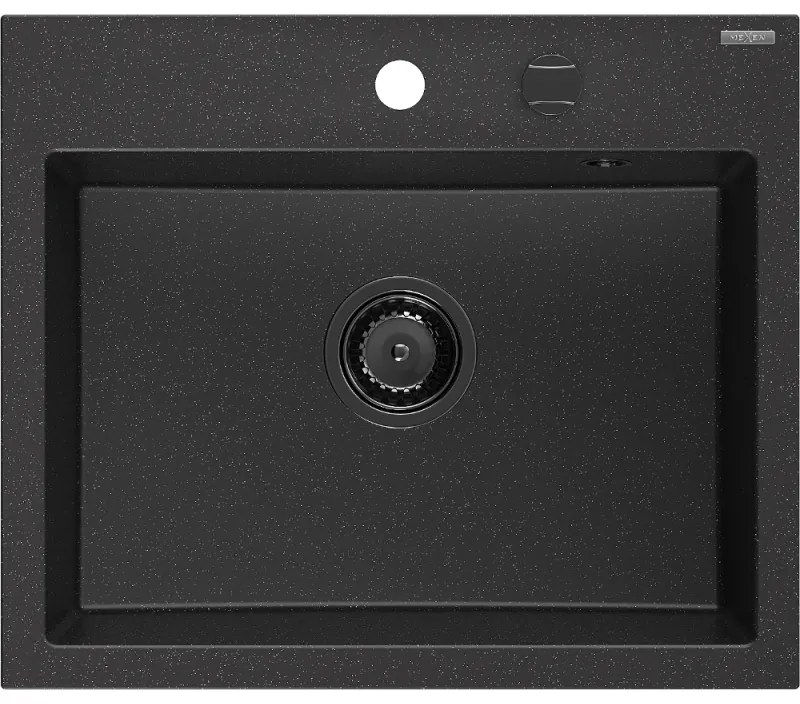 Mexen Oscar, 1-komorový granitový drez 580x490x205 mm, čierna-strieborná metalíza, 6519581000-73-B