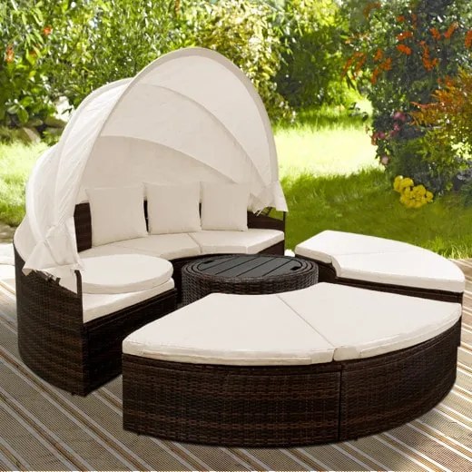 InternetovaZahrada Ratanová záhradná posteľ LAZY - hnedá 186 cm
