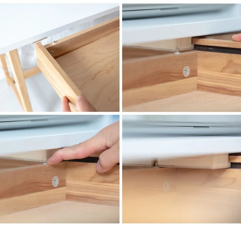 Biely písací stôl s podnožím z jaseňového dreva Ragaba Luka, dĺžka 65 cm