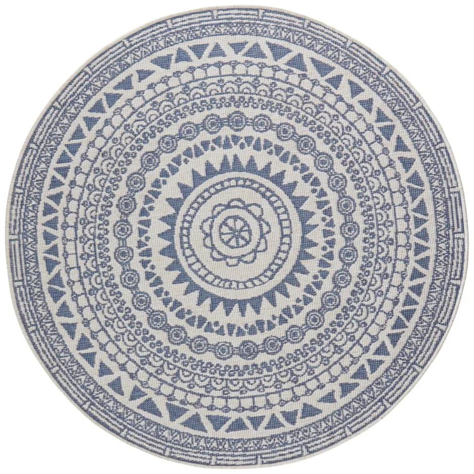 Modro-krémový vonkajší koberec Bougari Coron, ø 140 cm