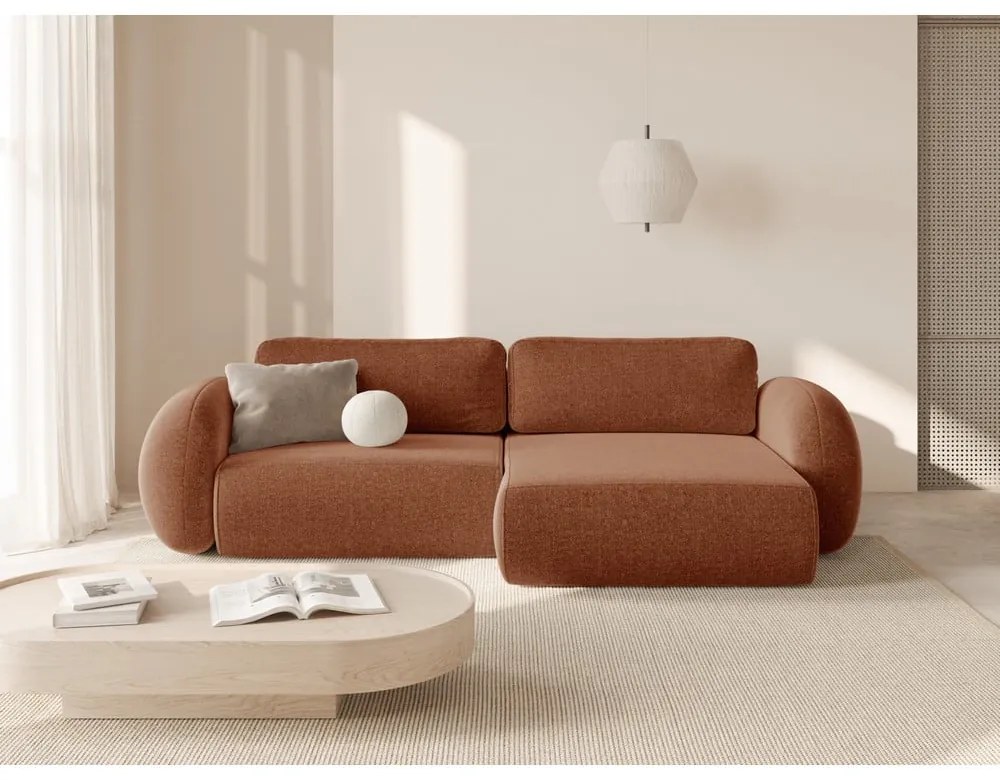 Ženilková rozkladacia/s úložným priestorom rohová pohovka v tehlovej farbe Tonale – Cosmopolitan Design