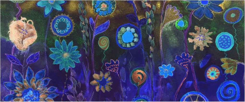 Obraz tmavomodrých kvetov (120x50 cm)