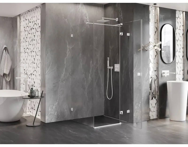 Mexen Lunar T, výklopný sprchový kút pravý 120 x 120 cm, 8mm číre sklo, biely profil, 834T-120-120-20-00-P