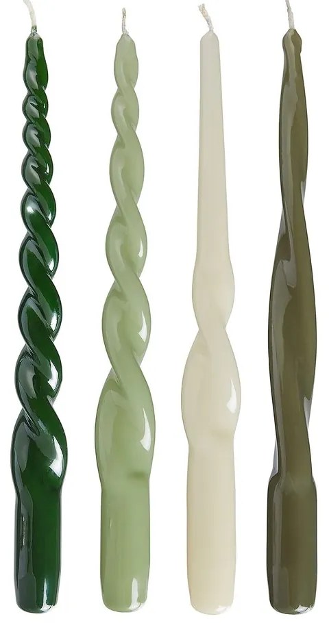 TWISTED Sada sviečok 4 ks 29 cm - zelená