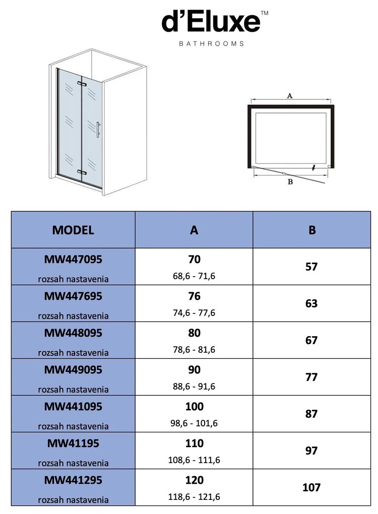 D‘Eluxe - SPRCHOVÉ DVERE - Sprchové dvere BIFOLD MW44 -120xcm sprchové dvere skladacie číre 6 chróm univerzálna - ľavá/pravá spúšťania a zdvíhania 70 195 70x195 57