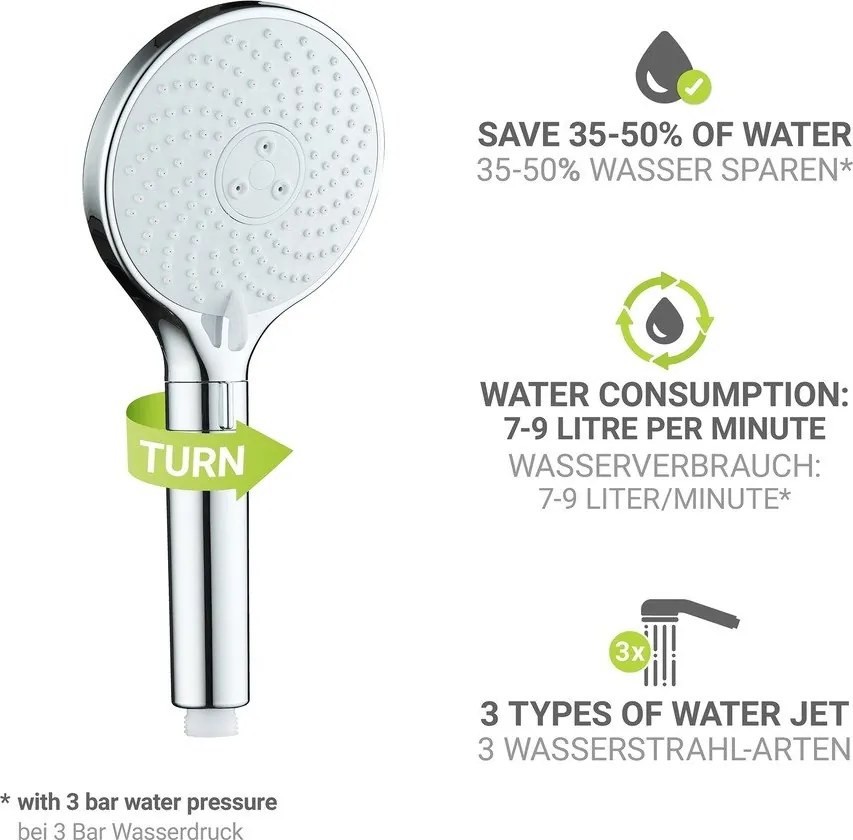 Plastová sprchová hlavica v lesklej striebornej farbe ø 12 cm Water Saving – Wenko