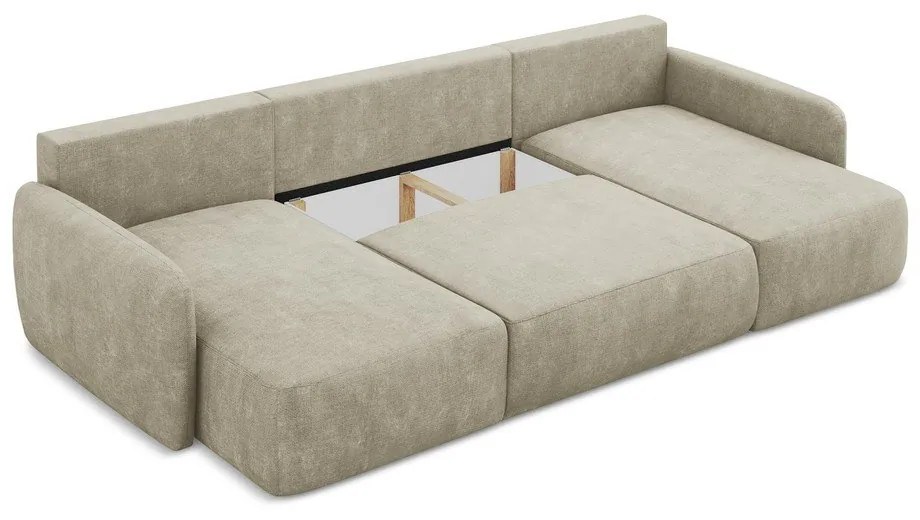 Béžová ženilková rozkladacia/s úložným priestorom rohová pohovka (do tvaru "U") Lilo – Makamii