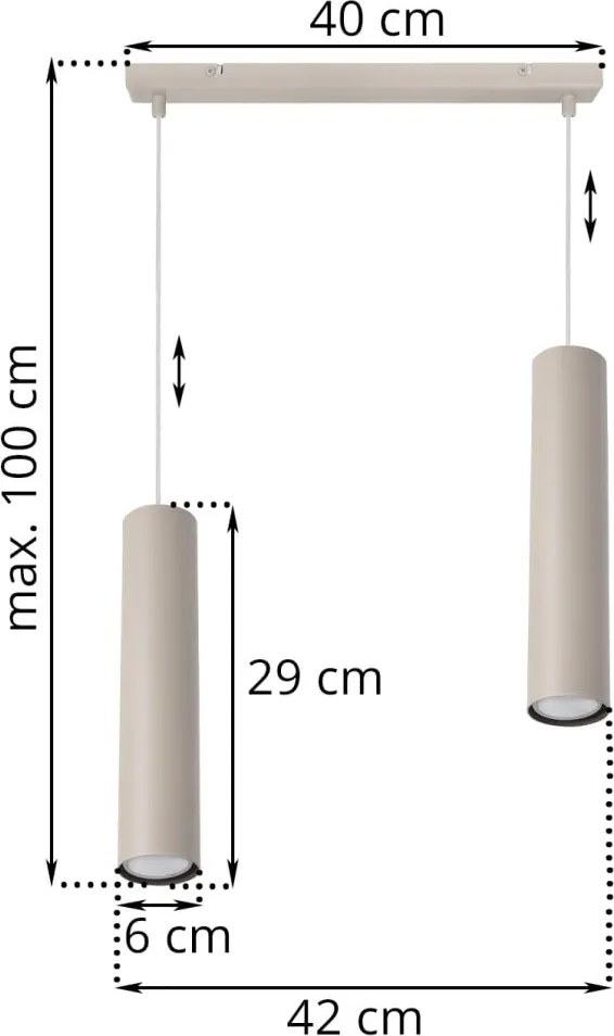 Závesné svietidlo Tuba, 2x béžové kovové tienidlo