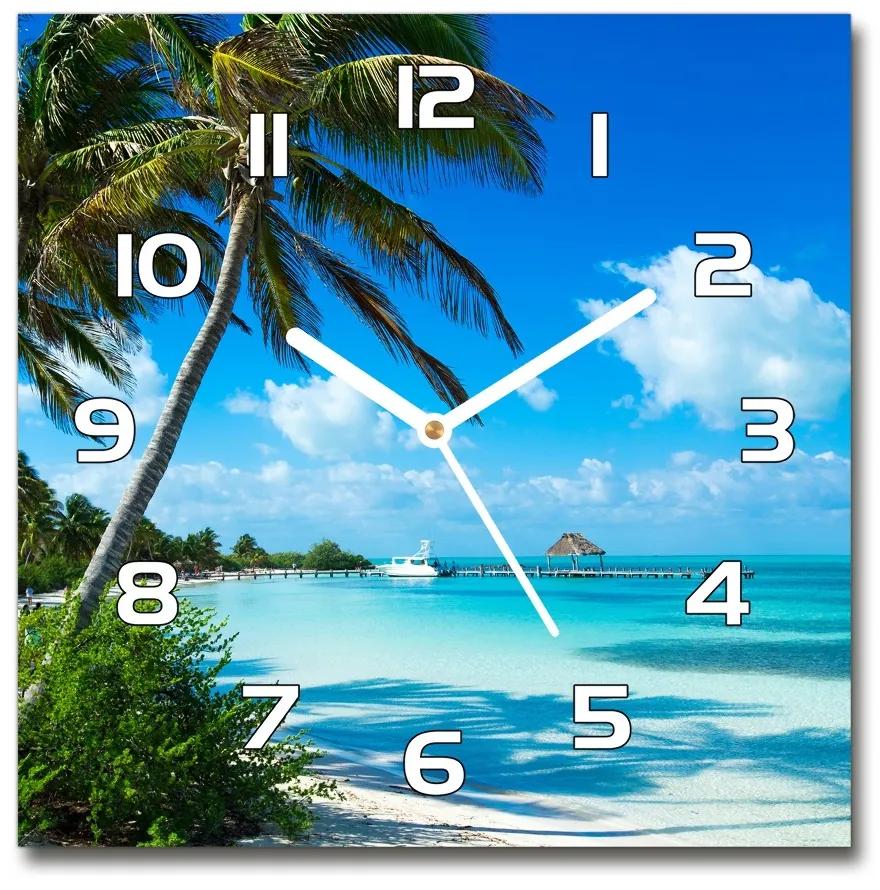 Sklenené nástenné hodiny štvorec Tropická pláž pl_zsk_30x30_f_80340825