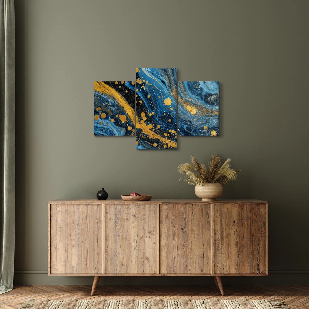 Obraz - Modrá abstrakcia so zlatom (90x60 cm)