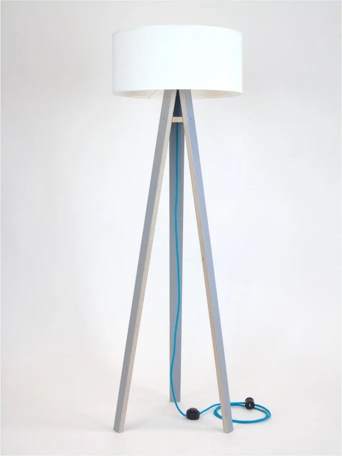 BonamiSivá stojacia lampa s bielym tienidlom a tyrkysovým káblom Ragaba Wanda
