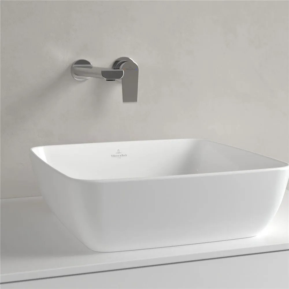 VILLEROY & BOCH Artis štvorcové umývadlo na dosku bez otvoru, bez prepadu, 410 x 410 mm, Stone White, s povrchom CeramicPlus, 417841RW