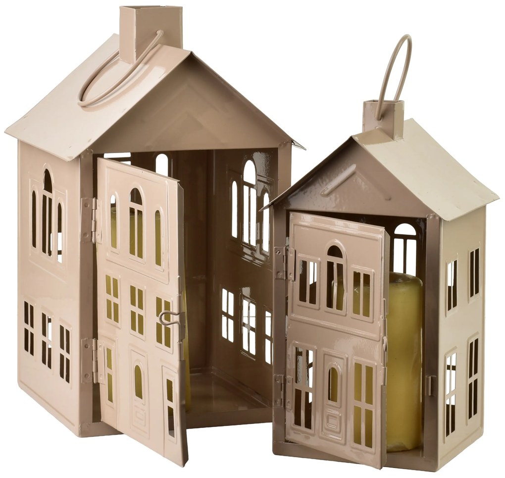 Kovová lucerna Roger 14,8x14,3x26,8 cm béžová