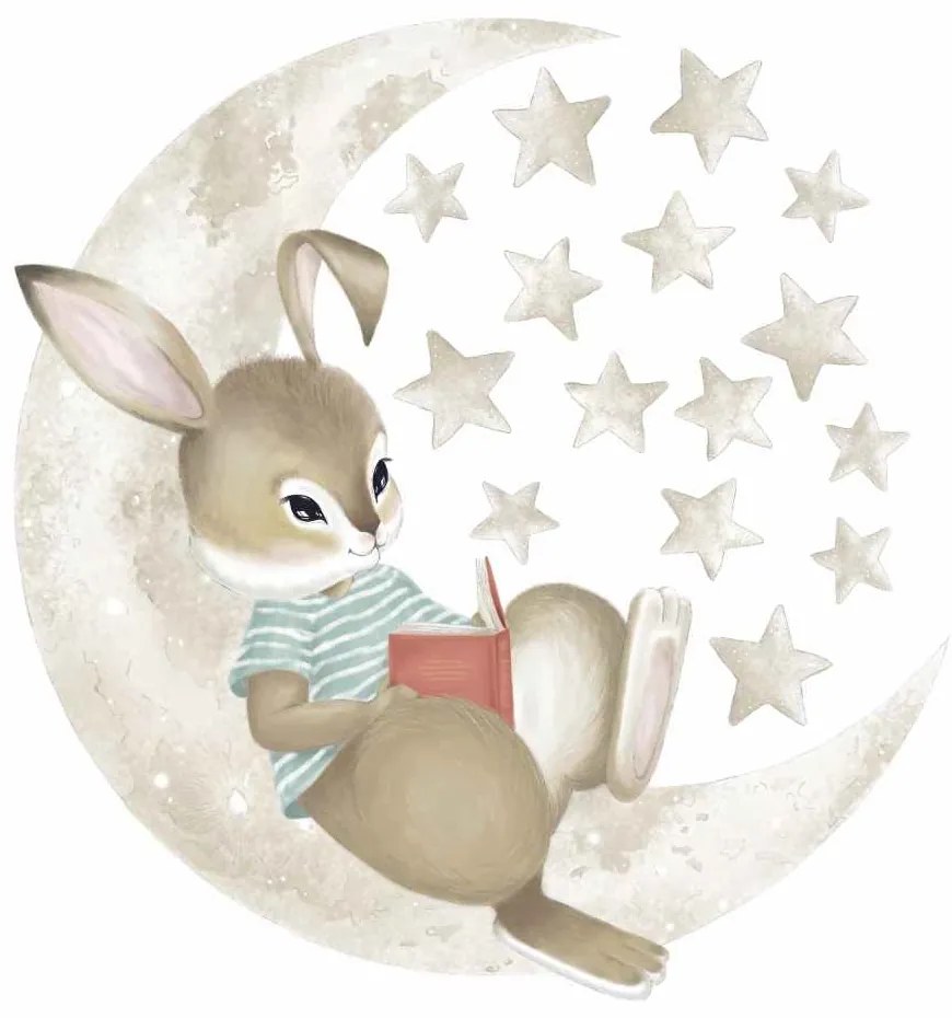 Gario Detská nálepka na stenu Zajačik na mesiaci s knihou