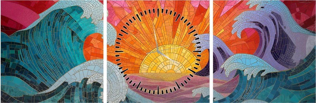 Obraz - Mozaika vĺn (s hodinami) (90x30 cm)