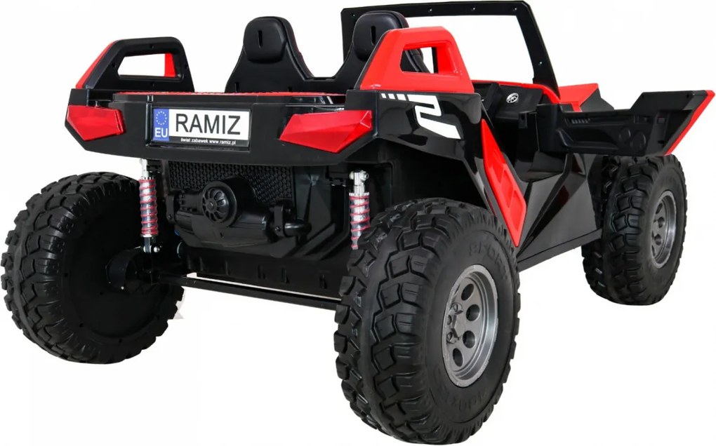 Ramiz Clash batériový kočík pre 2 deti Červený + diaľkové ovládanie + pohon 4x4 + nastavenie sedadla + rádio MP3 + LED