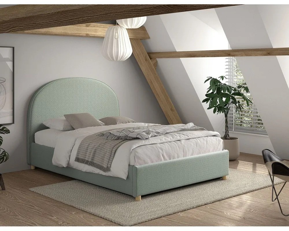 Zelená čalúnená dvojlôžková posteľ s úložným priestorom s roštom 140x200 cm Moon – Vipack