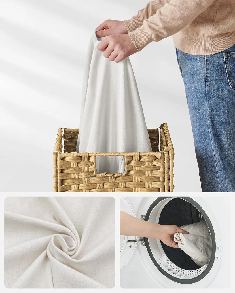 Skladací ratanový kôš na bielizeň Houry 90 l svetlohnedý