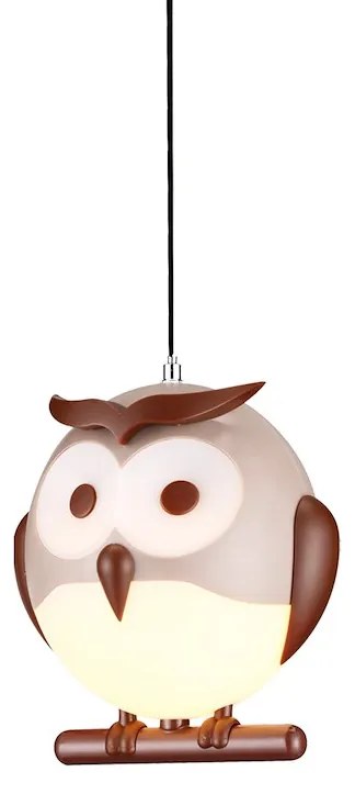 Detské závesné svietidlo Owl, 1x hnedé plastové tienidlo, br