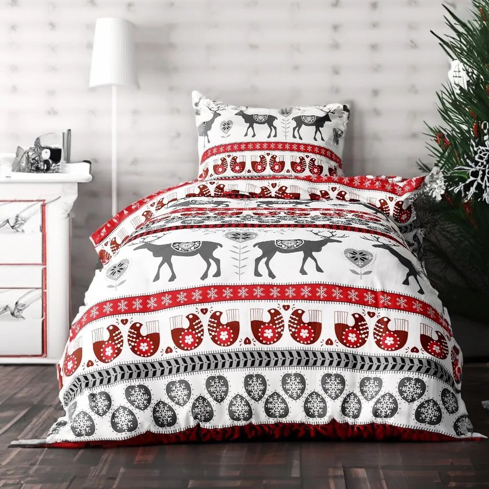Flanelové DELUXE obliečky Homa CHRISTMAS GREY REINDEER 140x200 cm