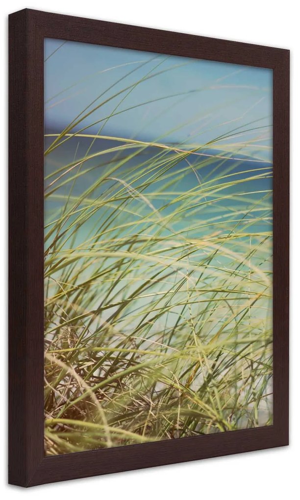 Gario Plagát Zelené trávy na pozadí mora Farba rámu: Čierna, Rozmery: 20 x 30 cm