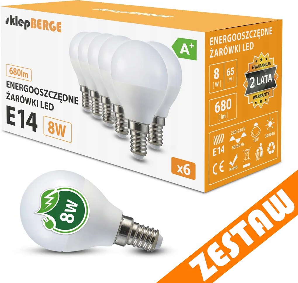 SADA 6x LED žiarovka E14 8W 700lm G45 guľôčkové - neutrálna biela