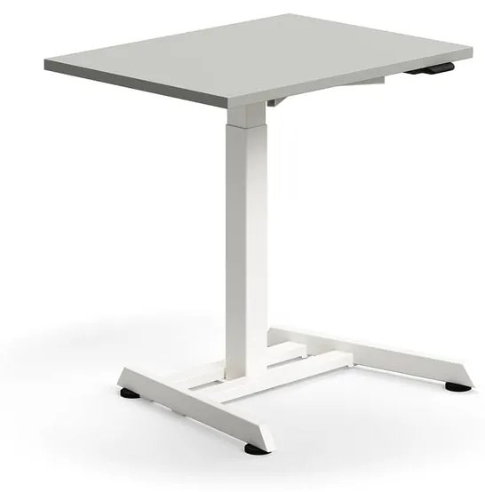 Výškovo nastaviteľný stôl QBUS, s centrálnou nohou, 800x600 mm, biely rám, svetlošedá