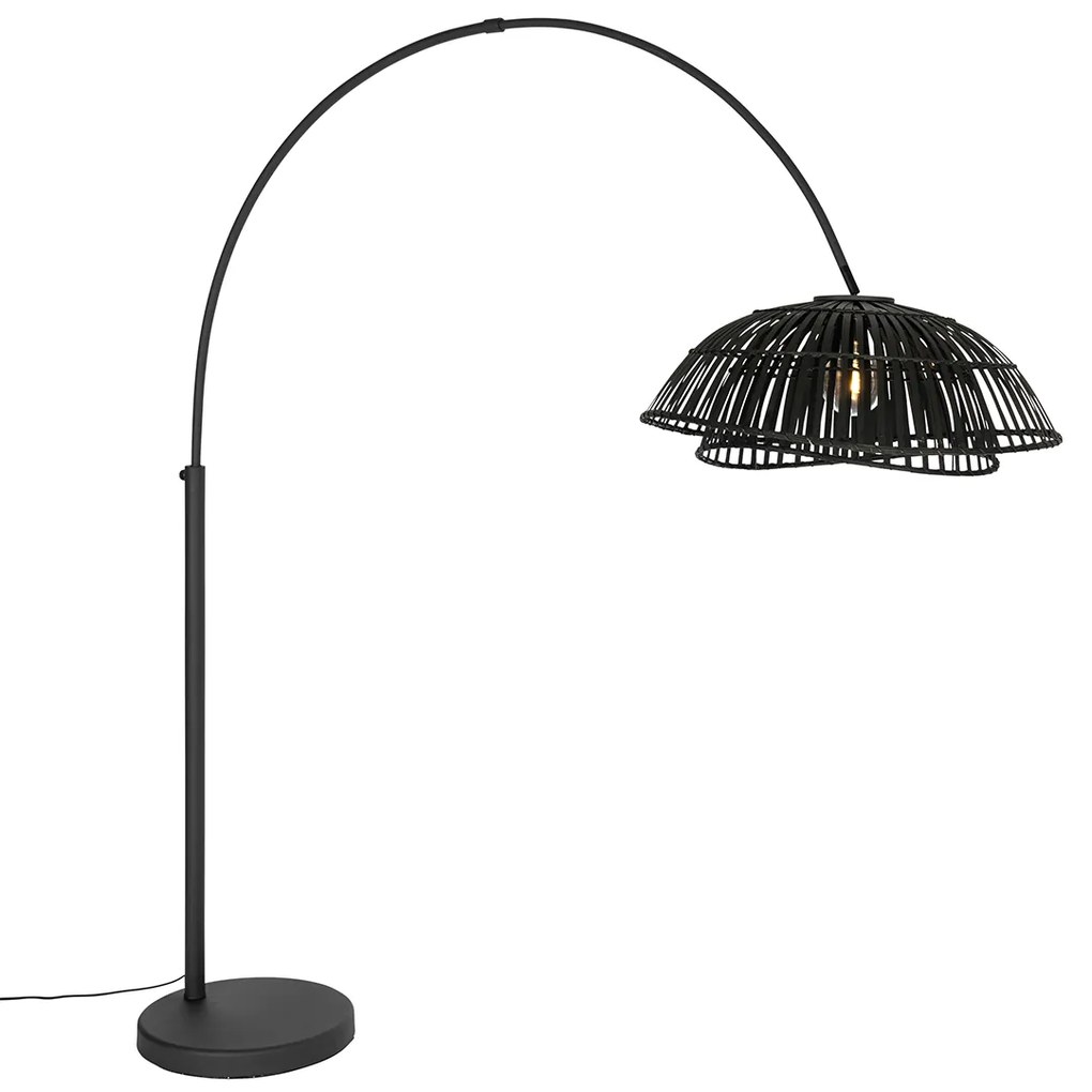 Orientálna oblúková lampa čierna bambusová - Pua
