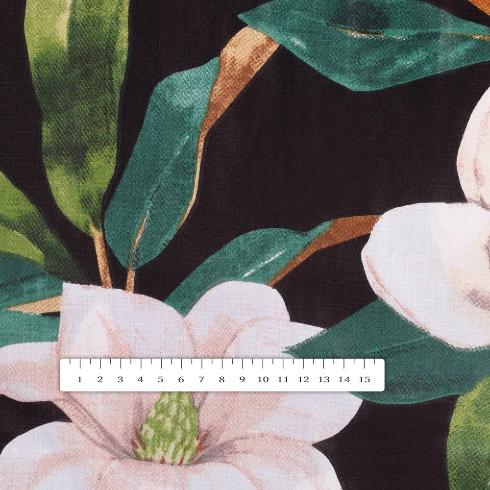 Biante Bavlnený štvorcový obrus Sandra SA-300 Kvety magnólie na čiernom 140x140 cm