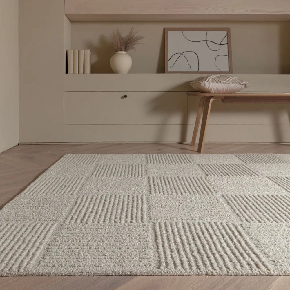 Slonovinový ručne tkaný vlnený koberec 120x170 cm Zennith Grid – Asiatic Carpets